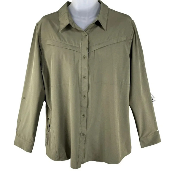 Wrangler All Terrain Gear NWT Mens XXL Olive Mixed Material Shirt Hidden Pockets